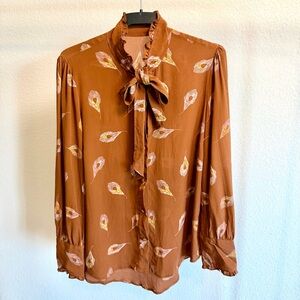 Madewell Rust Blouse with Feather Pattern 100 silk Lightly used